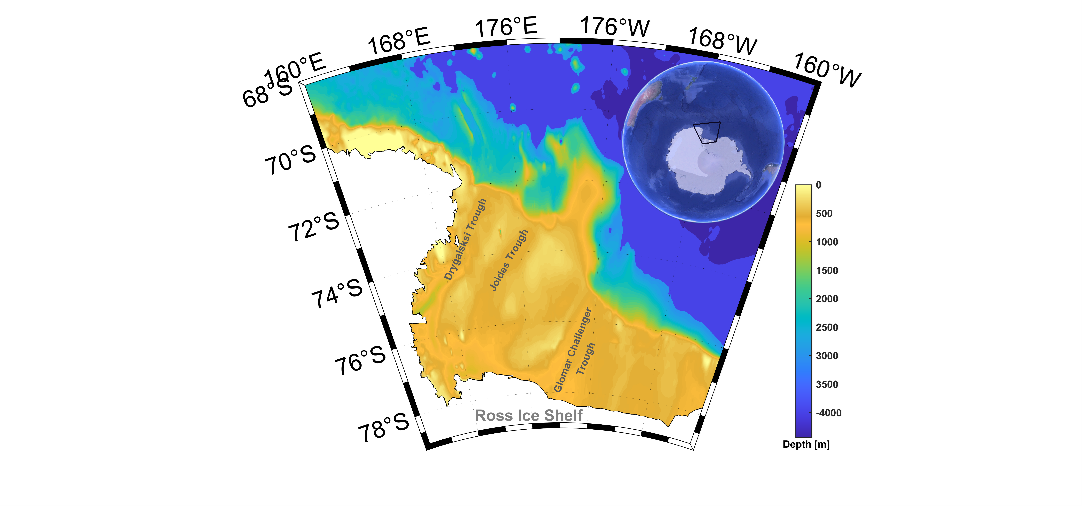 Figure 1: Map of the Ross Sea with the three troughs identified (Image: Pasquale Castagno).